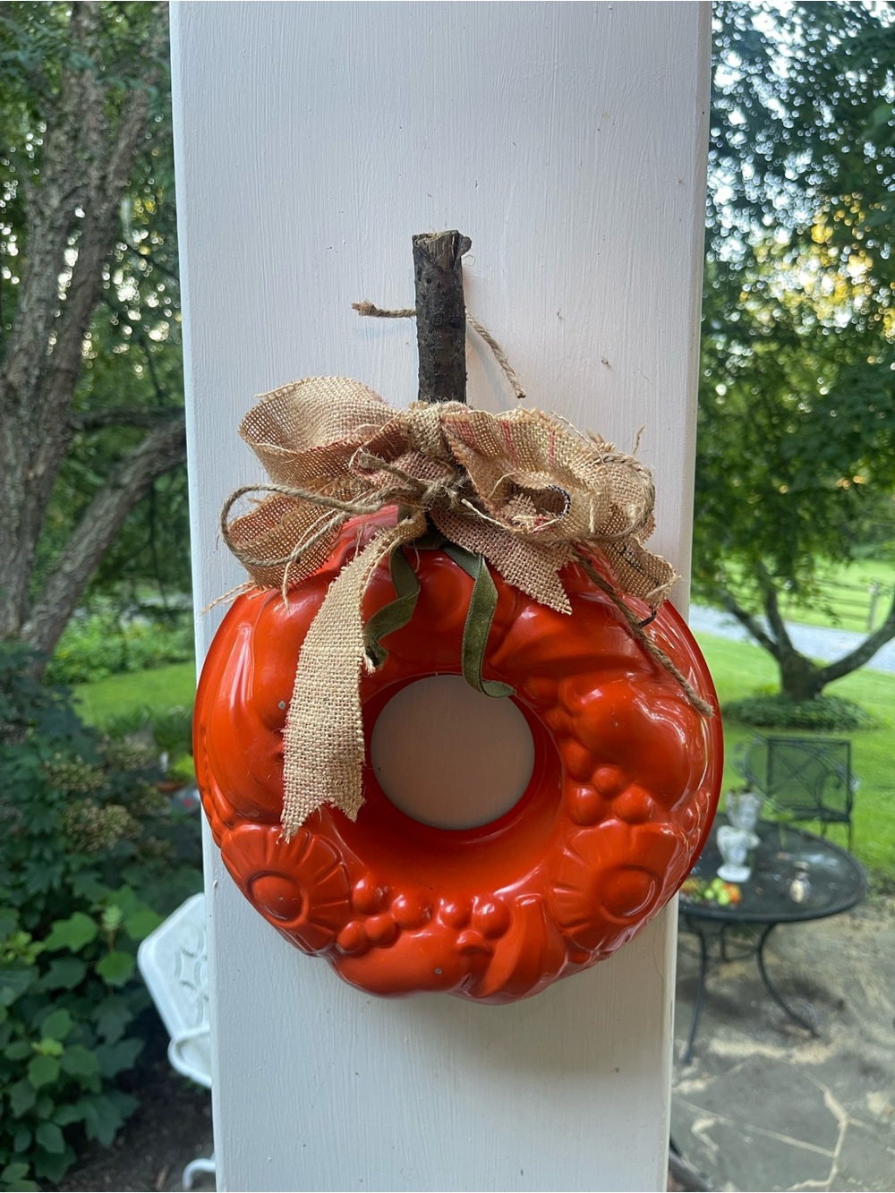Vintage Jello Mold  Pumpkin Wreath with Burlap Bow